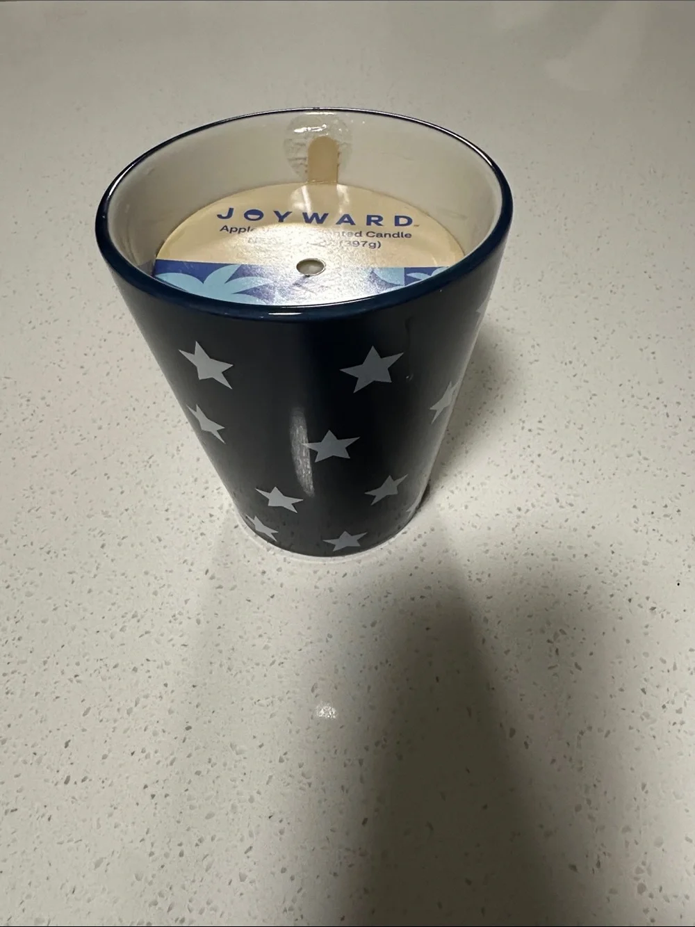 White And Blue Star Ceramic Apple Vanilla Scented Candle